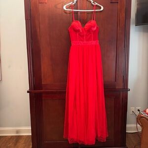 Joyfunear Women's Backless High-Slit Hem Bustier Mesh Spaghetti Strap Dress Sz L